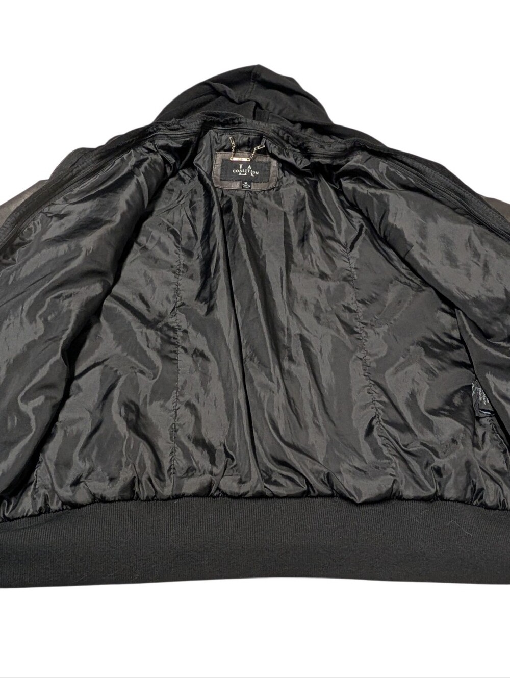 LA Coalition Women's Faux Leather Hooded Moto Jacket Black Brown XL Zip Up - Picture 5 of 8